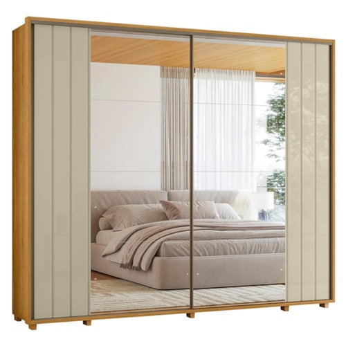 Guarda Roupa Casal Dalí Ripado 2 Portas Deslizantes Cumaru/Opala com 8 Espelhos - Madetec 