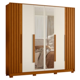 Guarda Roupa Casal Deville Ripado 6 Portas Cinamomo/Off White com Espelho - Móveis Albatroz Guarda Roupa Casal Deville Ripado 6 Portas Cinamomo/Off White com Espelho - Móveis Albatroz