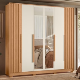 Guarda Roupa Casal Deville Ripado 6 Portas Freijó/Off White com Espelho - Móveis Albatroz Guarda Roupa Casal Deville Ripado 6 Portas Freijó/Off White com Espelho - Móveis Albatroz