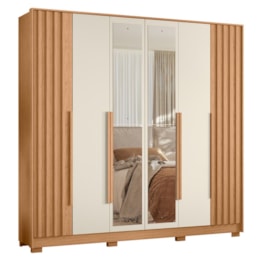 Guarda Roupa Casal Deville Ripado 6 Portas Freijó/Off White com Espelho - Móveis Albatroz Guarda Roupa Casal Deville Ripado 6 Portas Freijó/Off White com Espelho - Móveis Albatroz