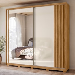 Guarda Roupa Casal Dhara 2 Portas Deslizantes Freijó/Off White com Espelho - Moval  Guarda Roupa Casal Dhara 2 Portas Deslizantes Freijó/Off White com Espelho - Moval