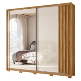 Guarda Roupa Casal Dhara 2 Portas Deslizantes Freijó/Off White com Espelho - Moval  Guarda Roupa Casal Dhara 2 Portas Deslizantes Freijó/Off White com Espelho - Moval