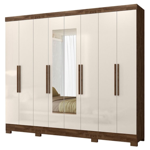 Guarda Roupa Casal Diplomata 8 Portas Castanho Wood/Off White com Espelho - Moval