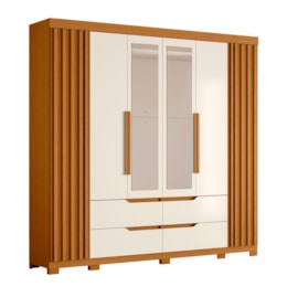 Guarda Roupa Casal Doble 4 Portas e 4 Gavetas com Espelho Cinamomo/Off White - Móveis Albatroz