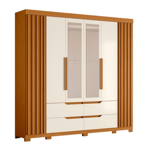 Guarda Roupa Casal Doble 4 Portas e 4 Gavetas com Espelho Cinamomo/Off White - Móveis Albatroz