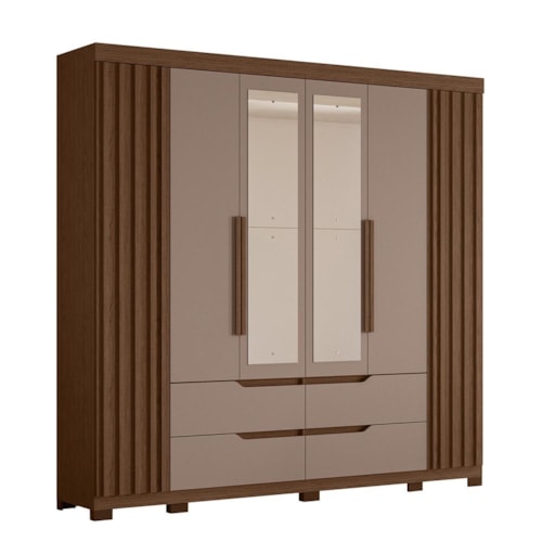 Guarda Roupa Casal Doble 4 Portas e 4 Gavetas com Espelho Nogueira/Capuccino - Móveis Albatroz
