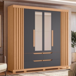 Guarda Roupa Casal Doble 4 Portas e 4 Gavetas Freijó/Titanium com Espelho - Móveis Albatroz Guarda Roupa Casal Doble 4 Portas e 4 Gavetas Freijó/Titanium com Espelho - Móveis Albatroz