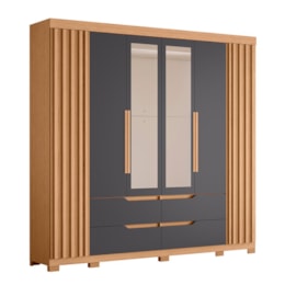 Guarda Roupa Casal Doble 4 Portas e 4 Gavetas Freijó/Titanium com Espelho - Móveis Albatroz Guarda Roupa Casal Doble 4 Portas e 4 Gavetas Freijó/Titanium com Espelho - Móveis Albatroz
