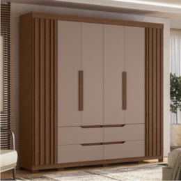 Guarda Roupa Casal Doble 4 Portas e 4 Gavetas Nogueira/Capuccino - Móveis Albatroz