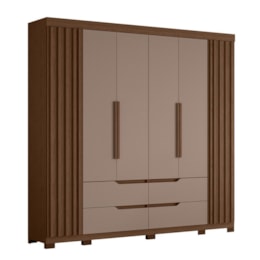 Guarda Roupa Casal Doble 4 Portas e 4 Gavetas Nogueira/Capuccino - Móveis Albatroz