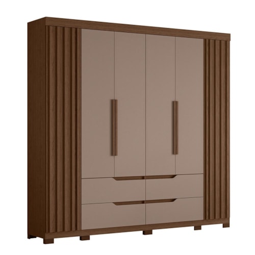 Guarda Roupa Casal Doble 4 Portas e 4 Gavetas Nogueira/Capuccino - Móveis Albatroz