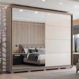 Guarda Roupa Casal Dream 2 Portas Deslizantes Avelã/Off White com Espelho – Móveis Henn