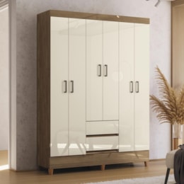 Guarda Roupa Casal Fit 6 Portas e 2 Gavetas Jequitibá/Off White - Santos Andirá