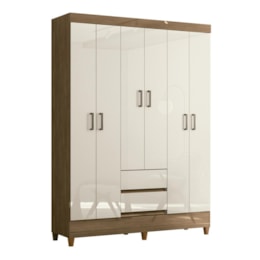 Guarda Roupa Casal Fit 6 Portas e 2 Gavetas Jequitibá/Off White - Santos Andirá