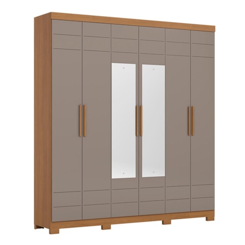 Guarda Roupa Casal Flora 6 Portas Cinamomo/Avelã com Espelho - Móveis Henn