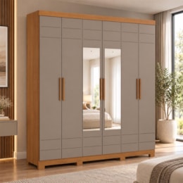 Guarda Roupa Casal Flora 6 Portas Cinamomo/Avelã com Espelho - Móveis Henn