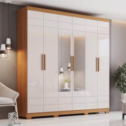 Guarda Roupa Casal Flora 6 Portas Cinamomo/Off White com Espelho - Móveis Henn