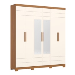 Guarda Roupa Casal Flora 6 Portas Cinamomo/Off White com Espelho - Móveis Henn
