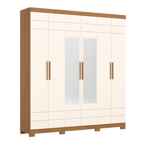 Guarda Roupa Casal Flora 6 Portas Cinamomo/Off White com Espelho - Móveis Henn