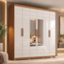 Guarda Roupa Casal Flora 6 Portas Cinamomo/Off White com Espelho - Móveis Henn