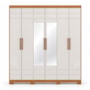 Guarda Roupa Casal Flora 6 Portas Cinamomo/Off White com Espelho - Móveis Henn