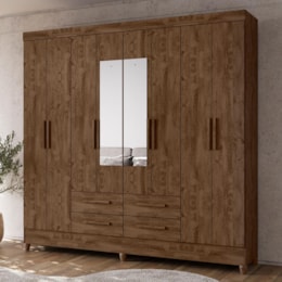 Guarda Roupa Casal Flórida 8 Portas e 4 Gavetas Castanho Wood com Espelho - Moval