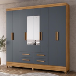 Guarda Roupa Casal Flórida 8 Portas e 4 Gavetas Freijó/Cinza com Espelho - Moval Guarda Roupa Casal Flórida 8 Portas e 4 Gavetas Freijó/Cinza com Espelho - Moval