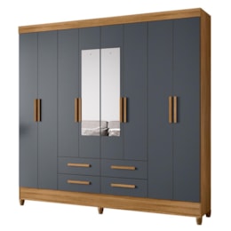 Guarda Roupa Casal Flórida 8 Portas e 4 Gavetas Freijó/Cinza com Espelho - Moval Guarda Roupa Casal Flórida 8 Portas e 4 Gavetas Freijó/Cinza com Espelho - Moval