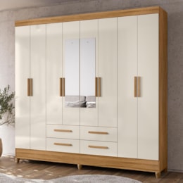 Guarda Roupa Casal Flórida 8 Portas e 4 Gavetas Freijó/Off White com Espelho - Moval Guarda Roupa Casal Flórida 8 Portas e 4 Gavetas Freijó/Off White com Espelho - Moval