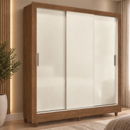 Guarda Roupa Casal França 3 Portas deslizantes e 2 Gavetas Jequitibá/Off White com Pés - Santos Andirá
