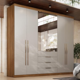Guarda Roupa Casal Giardino 6 Portas 4 Gavetas Amêndola/Nude Prime com Espelho - Demóbile Guarda Roupa Casal Giardino 6 Portas 4 Gavetas Amêndola/Nude Prime com Espelho - Demóbile