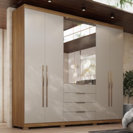 Guarda Roupa Casal Giardino 6 Portas 4 Gavetas Amêndola/Nude Prime com Espelho e Pés - Demóbile Guarda Roupa Casal Giardino 6 Portas 4 Gavetas Amêndola/Nude Prime com Espelho e Pés - Demóbile