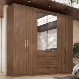 Guarda Roupa Casal Giardino 6 Portas 4 Gavetas Nogueira Touch com Espelho - Demóbile