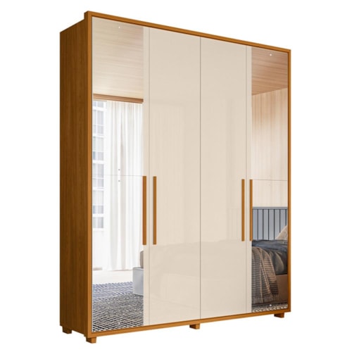 Guarda Roupa Casal Greco 4 Portas Cinamomo/Off White com Espelho - Madetec