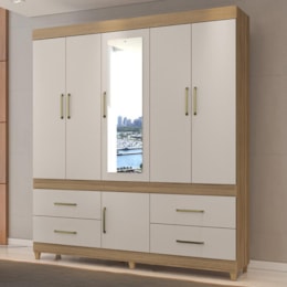 Guarda Roupa Casal Guarujá 6 Portas e 4 Gavetas Amêndola/Off White com Espelho - Demóbile   Guarda Roupa Casal Guarujá 6 Portas e 4 Gavetas Amêndola/Off White com Espelho - Demóbile