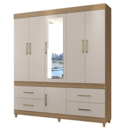 Guarda Roupa Casal Guarujá 6 Portas e 4 Gavetas Amêndola/Off White com Espelho - Demóbile   Guarda Roupa Casal Guarujá 6 Portas e 4 Gavetas Amêndola/Off White com Espelho - Demóbile