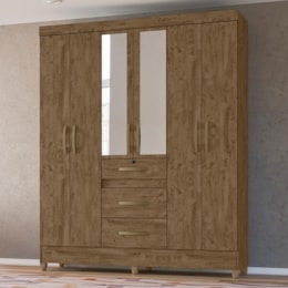 Guarda Roupa Casal Itatiba 6 Portas e 3 Gavetas Castanho Wood com Espelho - Moval