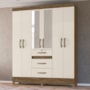 Guarda Roupa Casal Itatiba 6 Portas e 3 Gavetas Castanho Wood/Off White com Espelho - Moval