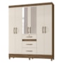 Guarda Roupa Casal Itatiba 6 Portas e 3 Gavetas Castanho Wood/Off White com Espelho - Moval