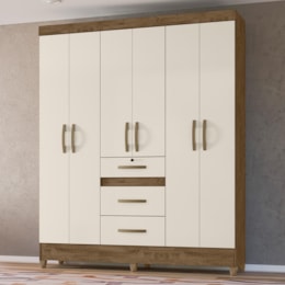 Guarda Roupa Casal Itatiba 6 Portas e 3 Gavetas Castanho Wood/Off White - Moval