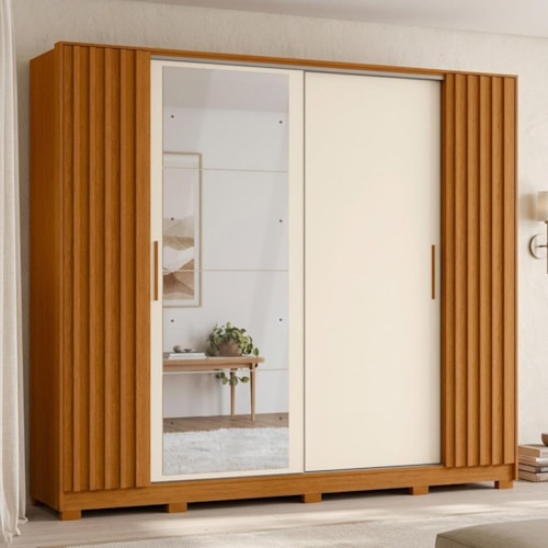 Guarda Roupa Casal Jacarandá 4 Portas Flex com 4 Espelhos Cinamomo/Off White - Móveis Albatroz 