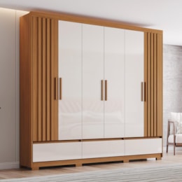 Guarda Roupa Casal Kaian 6 Portas 3 Gavetas Cinamomo/Off White - Móveis Henn
