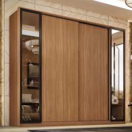 Guarda Roupa Casal Laredo 4 Portas Flex Amêndola Touch com Vidro Reflecta - Demartêz  Guarda Roupa Casal Laredo 4 Portas Flex Amêndola Touch com Vidro Reflecta - Demartêz