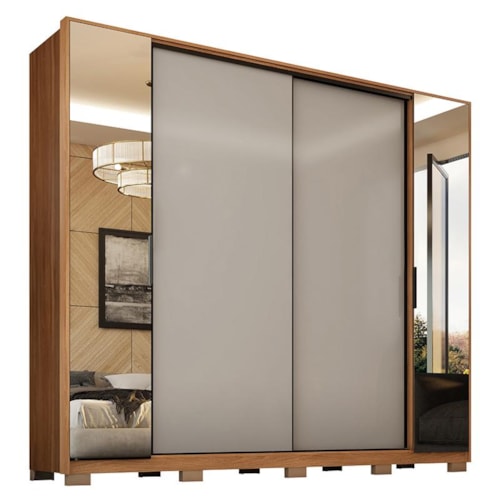 Guarda Roupa Casal Laredo 4 Portas Flex Amêndola Touch/Nude Prime TX com Espelho e Pés - Demartêz