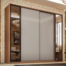 Guarda Roupa Casal Laredo 4 Portas Flex Amêndola Touch/Nude Prime TX com Vidro Reflecta - Demartêz Guarda Roupa Casal Laredo 4 Portas Flex Amêndola Touch/Nude Prime TX com Vidro Reflecta - Demartêz