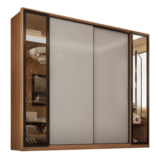 Guarda Roupa Casal Laredo 4 Portas Flex Amêndola Touch/Nude Prime TX com Vidro Reflecta - Demartêz