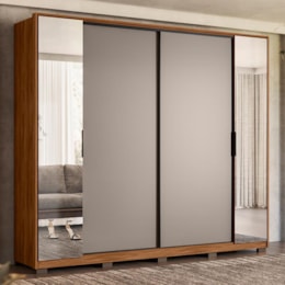 Guarda Roupa Casal Laredo 4 Portas Flex Nogueira/Nude Prime TX com Espelho e Pés - Demartêz Guarda Roupa Casal Laredo 4 Portas Flex Nogueira/Nude Prime TX com Espelho e Pés - Demartêz