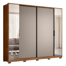 Guarda Roupa Casal Laredo 4 Portas Flex Nogueira/Nude Prime TX com Espelho e Pés - Demartêz