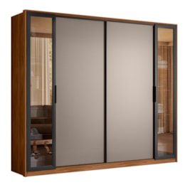 Guarda Roupa Casal Laredo 4 Portas Flex Nogueira/Nude Prime TX com Vidro Reflecta - Demartêz