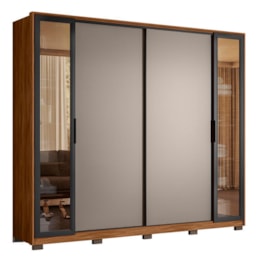 Guarda Roupa Casal Laredo 4 Portas Flex Nogueira/Nude Prime TX com Vidro Reflecta e Pés - Demartêz